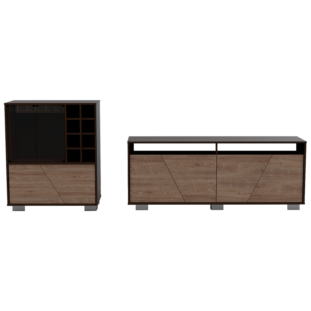 Rack TV + Bar Fraktal Color Habano y Miel Para Sala De Estar